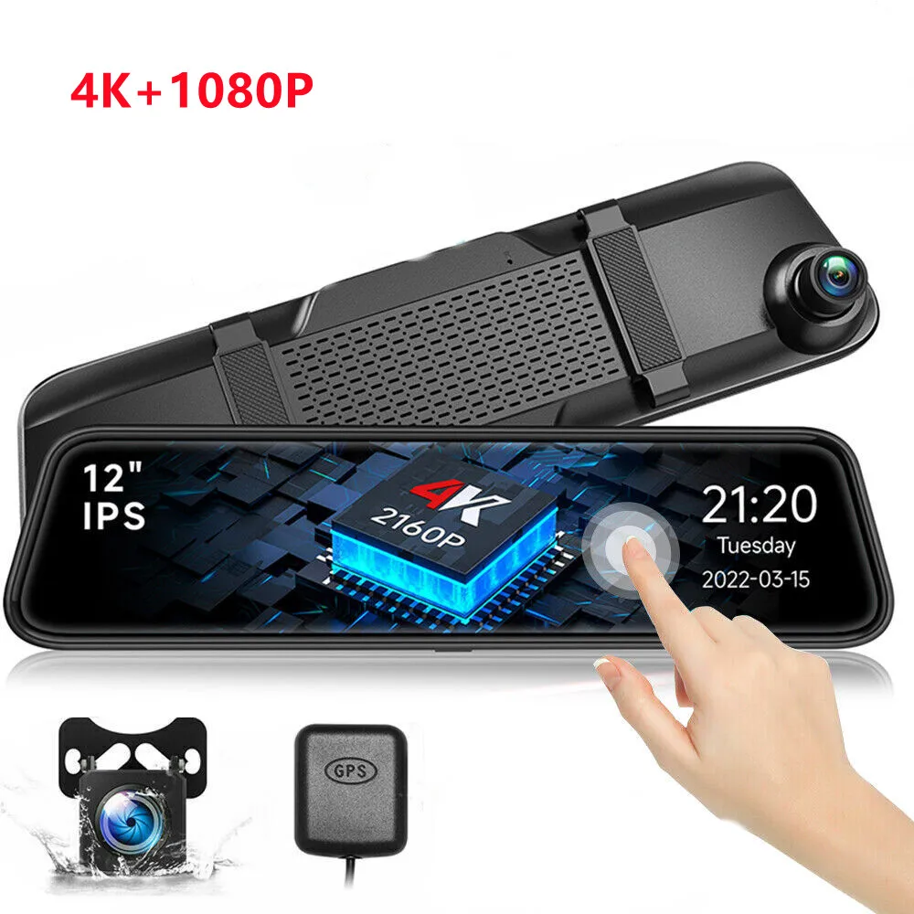 12 Inch touch screen Sony IMX415 dual lens Car Black Box car dash camera front and back 4K with WIFI GPS Rear View Mirror