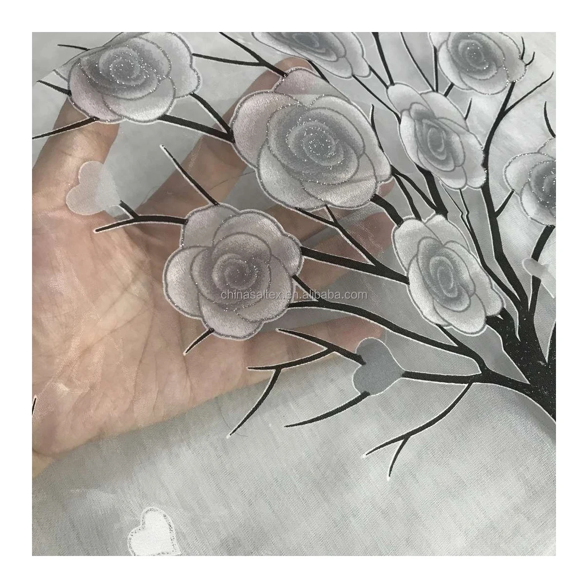 Hot Sale High Quality Sheer Curtain Fabric Burn Out Printed Poly Voile Fabric For Living Room