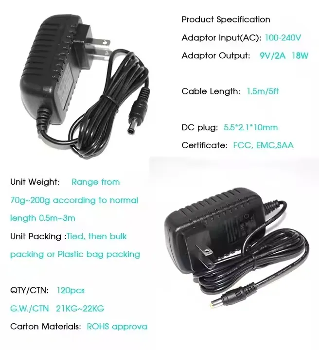 US Power Adapter: 30W Adjustable Voltage Converter 30W, 12V, 9V, 7.5V, 6V, 5V, 4.5V, 3VAC/DC Converter