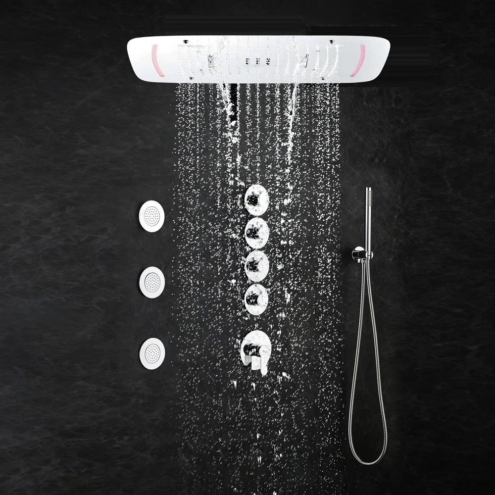 
Modern Big Showerhead 600 x 800 mm LED Waterfall Rainfall Shower Set , Hot and Cold High Flow Mixer Shower Bath 
