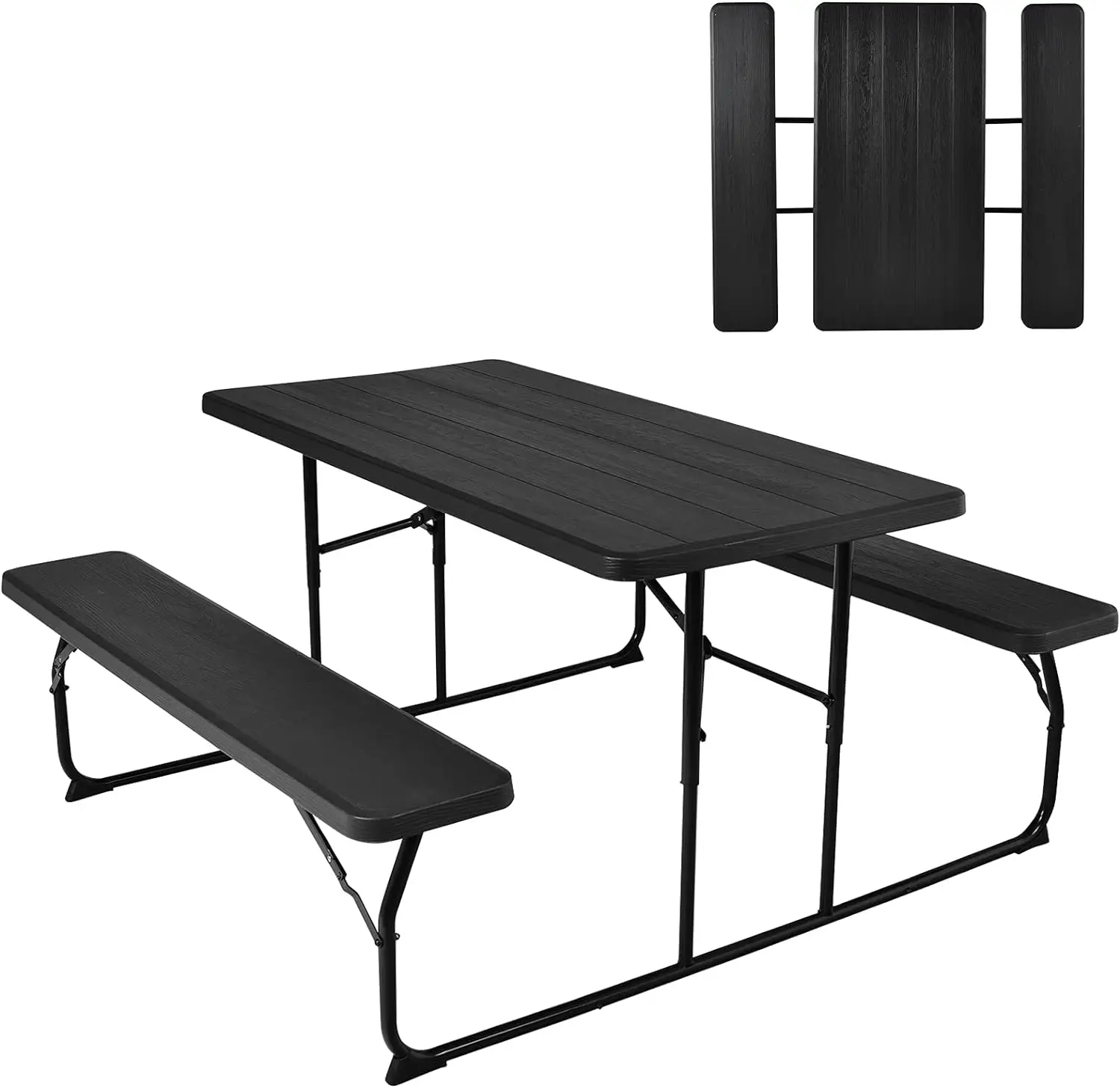 Portable Foldable Snack Outdoor Garden Furniture Picnic Set Camping Woodgrain HDPE Panel Top Table Metal Frame