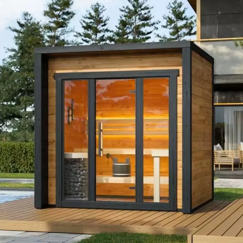 Modern Design Solid Wood Red Cedar Outdoor Steam Sauna 6kw Stove Wet Steam for 1-6 People Price