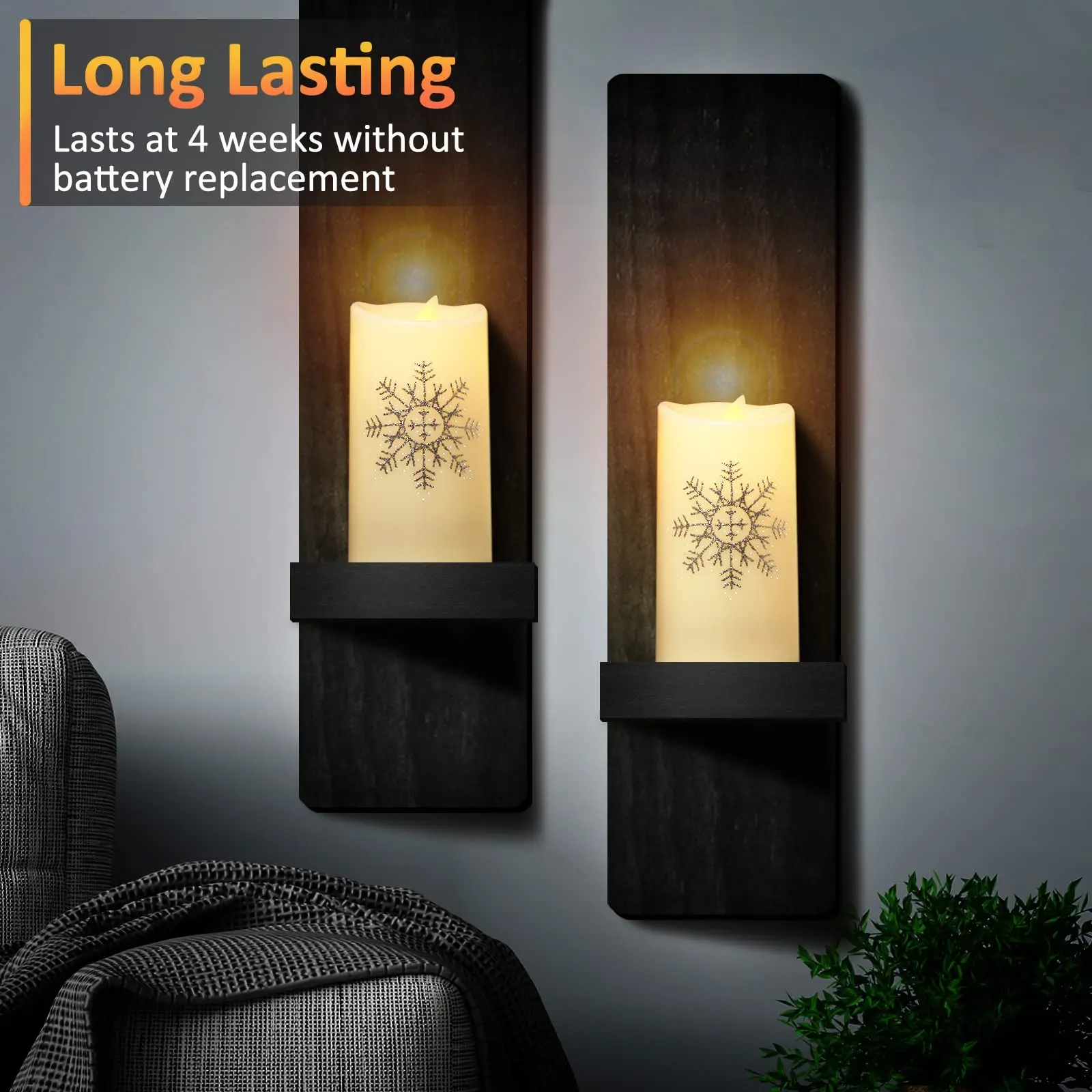 KSWING Flameless Fiber Optic Candles,  Flameless Candles with Silver Snowflake, Battery Operated Candles Light