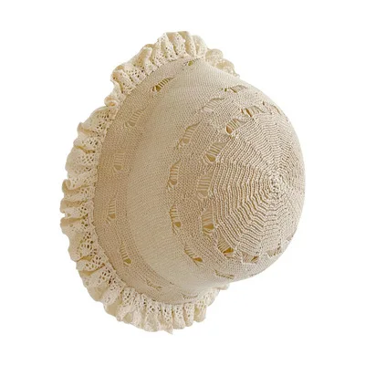 
Ew Spring Baby Girls Lace Hollow Bucket Hats Korean Style Princess Knitted Toddler Kids Hat Pure Color Breathable Vacation Hat 