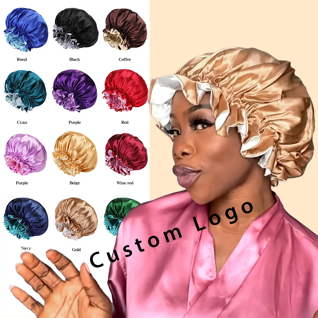 NO MOQ Образец Бесплатный капот для волос на заказ атласный Шелковый с пользовательским логотипом спальный колпачок