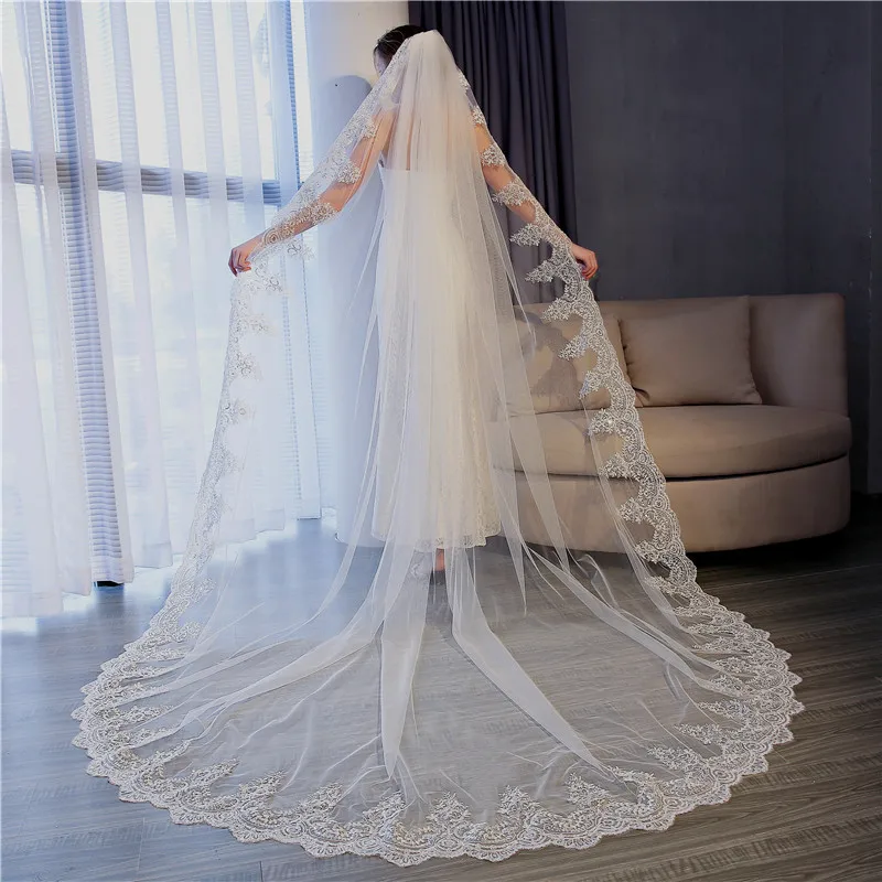 brush wedding veil lesale bride Hair Accessories fashion High quality Net yarn Sequined lace applique brush wedding veil