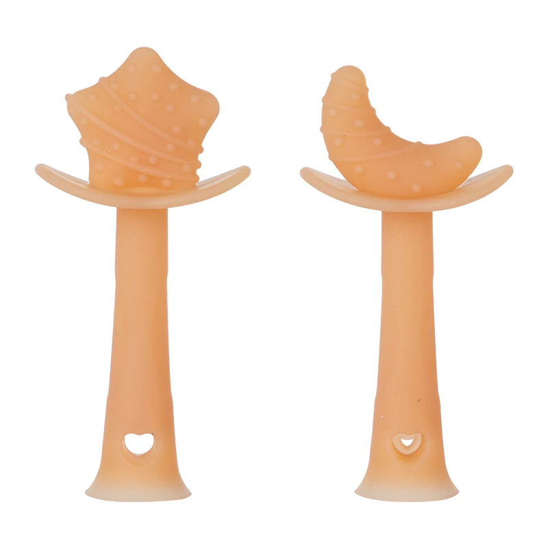 Suction Cup Base Nano Moon Star Shape Baby Silicone Teether With Free Anti Loss Chain