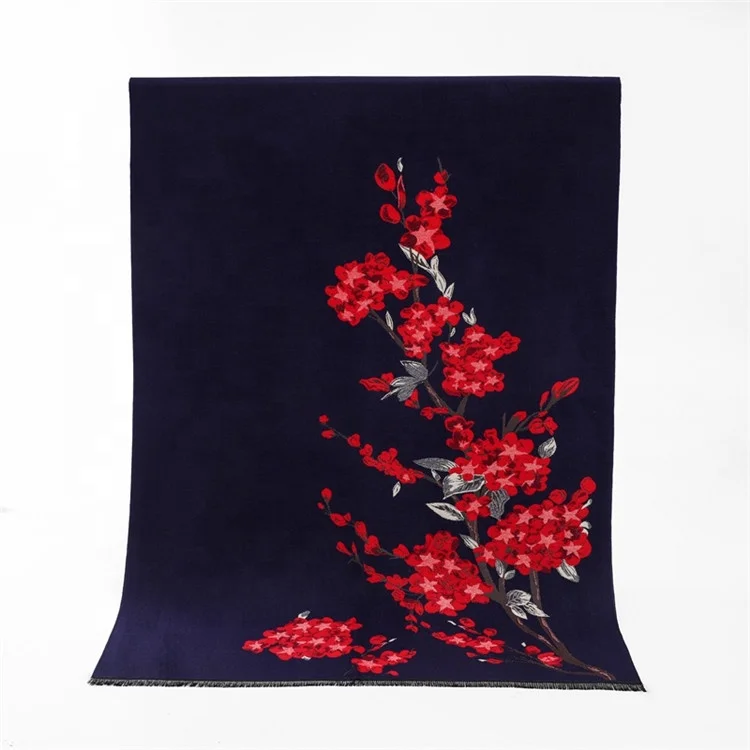 High Quality Best Selling Multiple Colour Jacquard Soft Winter Woman Scarf Shawl With Cherry Blossoms