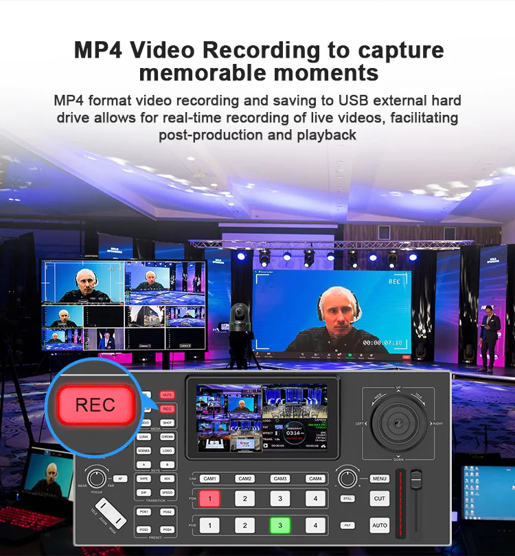 Клавиатура PTZ Quad HDMI вход видео микшер переключатель прямой трансляции камера Джойстик управления Конференц-системами