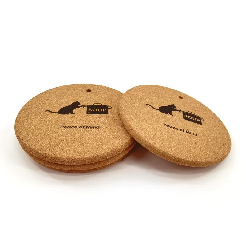 Economical custom design recyclable round pad kitchen pot holder round blank natural cork case coaster cork cat coaster