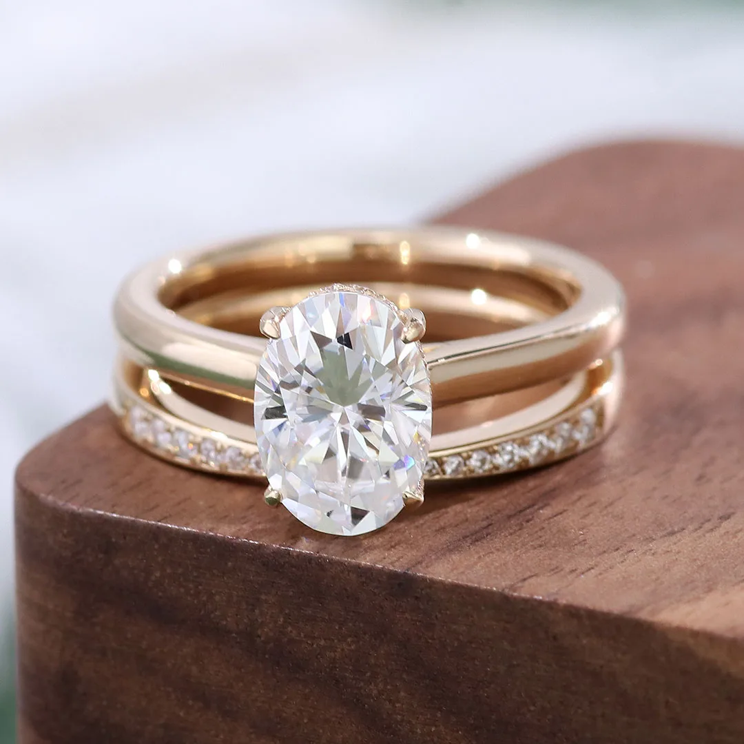Wedding rings gold 18K couple VVS moissanite ring custom 2CT oval cut solitaire engagement ring set