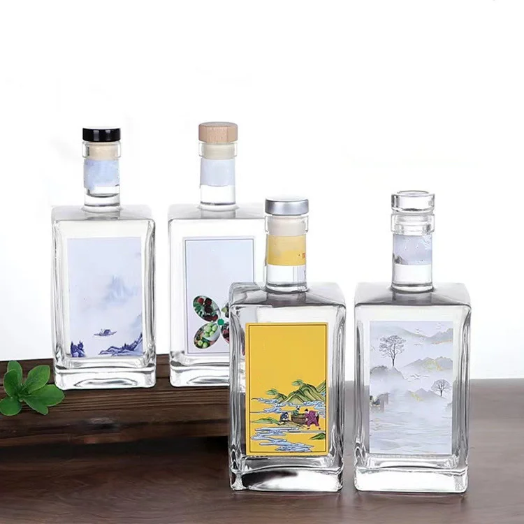 Bulk Price Crystal Clear 500ml 750ml Square Glass Gin Brandy Bottles Whiskey Vodka Bottle For Tequila