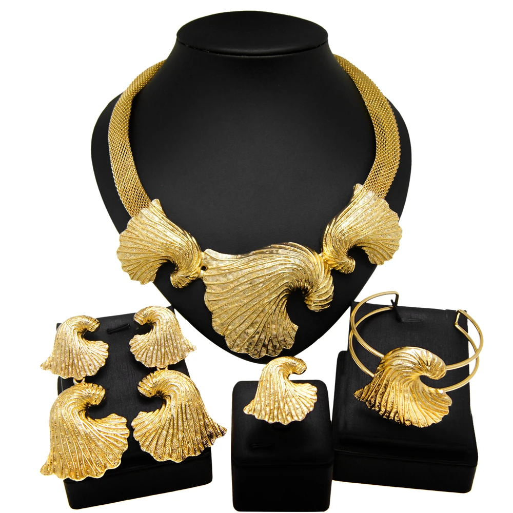 New design 24k Italian gold plated women jewelry set necklace Hot gold jewelry sets for party