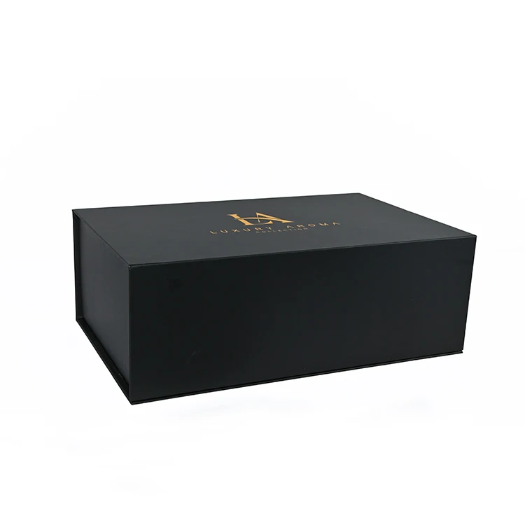 Luxury Folding Gift Box Classic Black Large Magnetic Presentation Gift Hamper Box For Packing