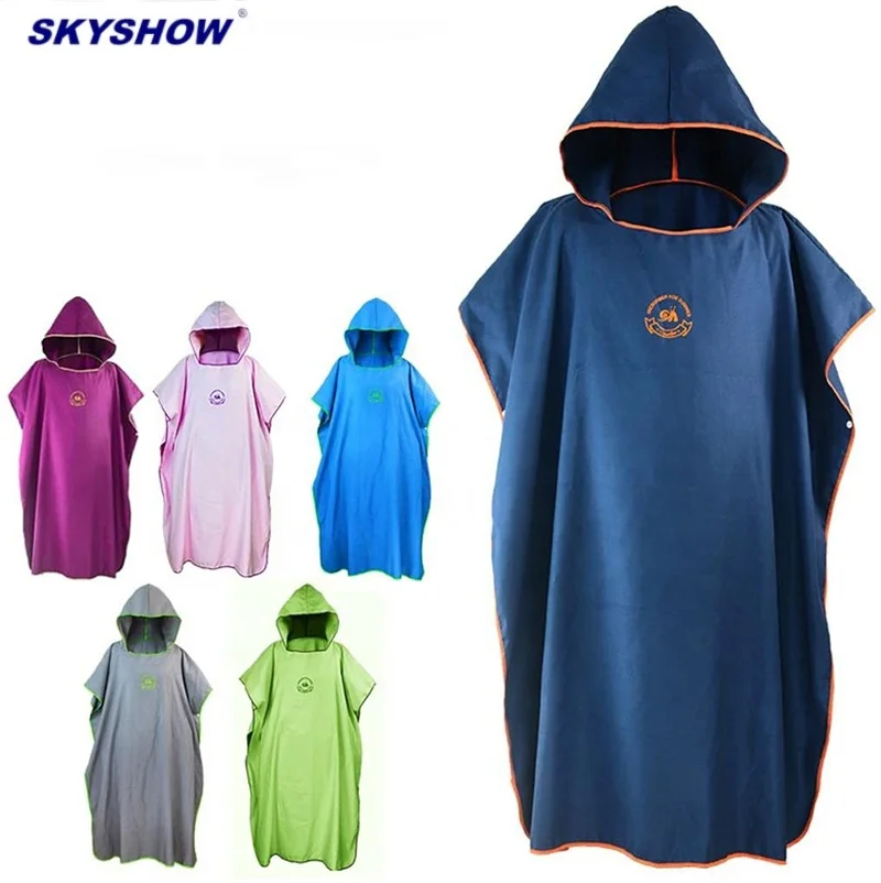 
wholesale custom microfiber suede quick dry hooded travel beach transition changing surf poncho towel 
