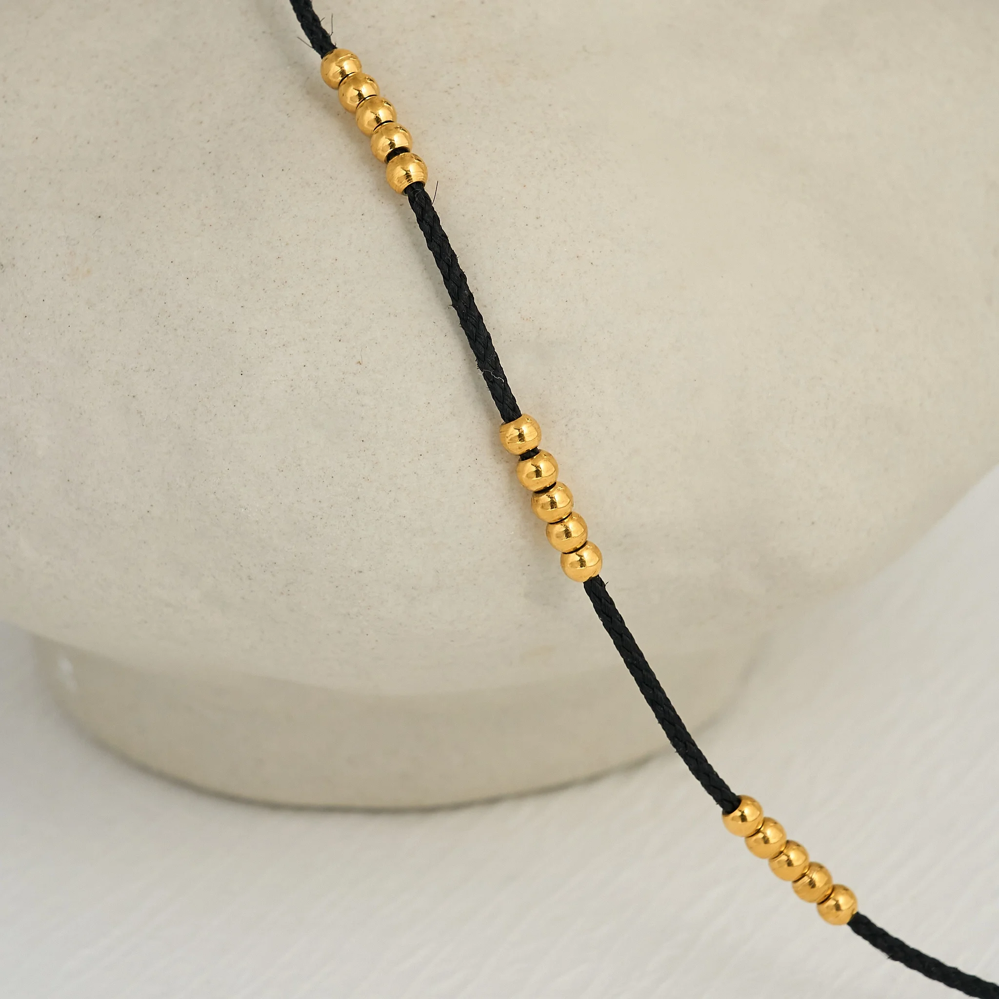 Dazan New Summer HOT Ins 18k Gold Plated Tarnish Free Stainless Steel Black Natural Stone Bead Daisy Flower Handmade Anklet
