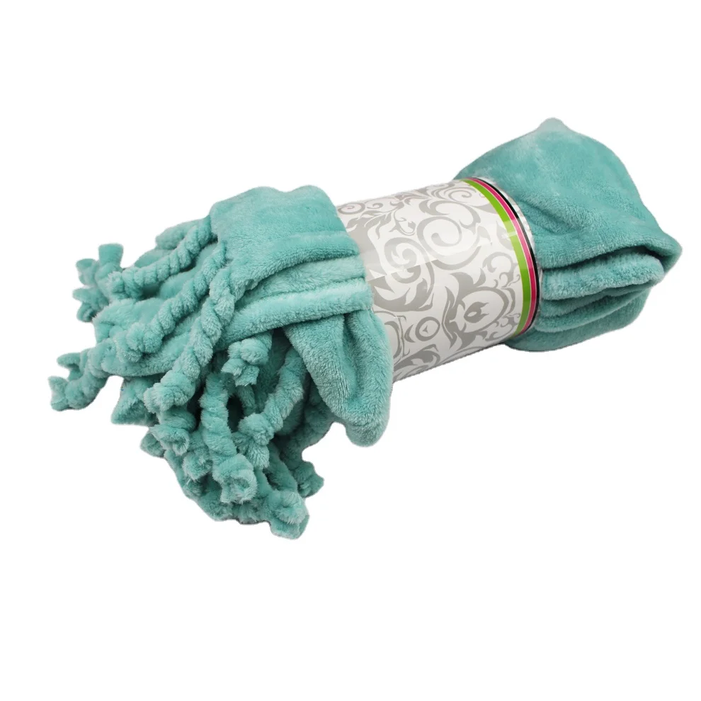 Однотонное мягкое Клетчатое одеяло из кораллового флиса с помпоном