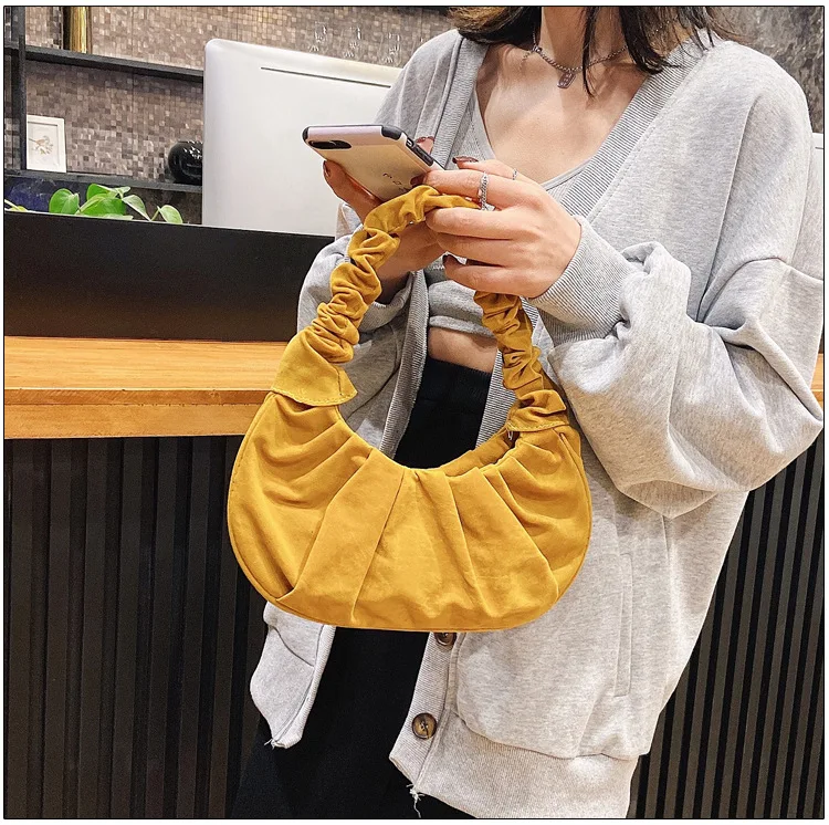 Fashion Women Retro Frosted Half Moon Simple Underarm Cloud Bag Ruffle Shoulder Bags Fancy Cloud Crossbody Bags Purse