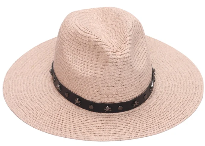 Wholesale summer flat brimmed straw hat wide brimmed sun cheap Beach Hat Fedora beach paper straw hat support custom logo