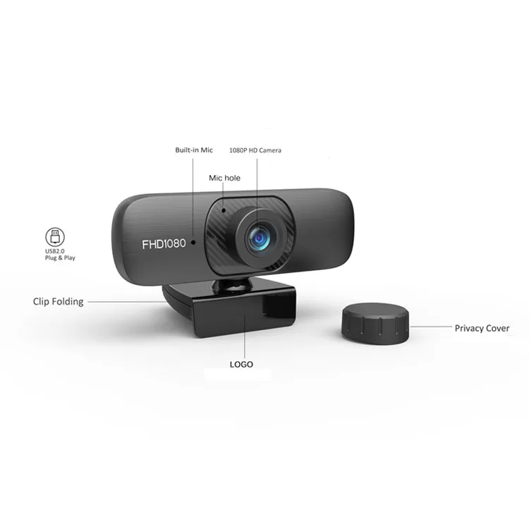 AF 90 Lens Angle & 360 Rotating FHD 1080P PC Webcam with Beauty Filter Privacy Cover Plug&Play Convenient Use