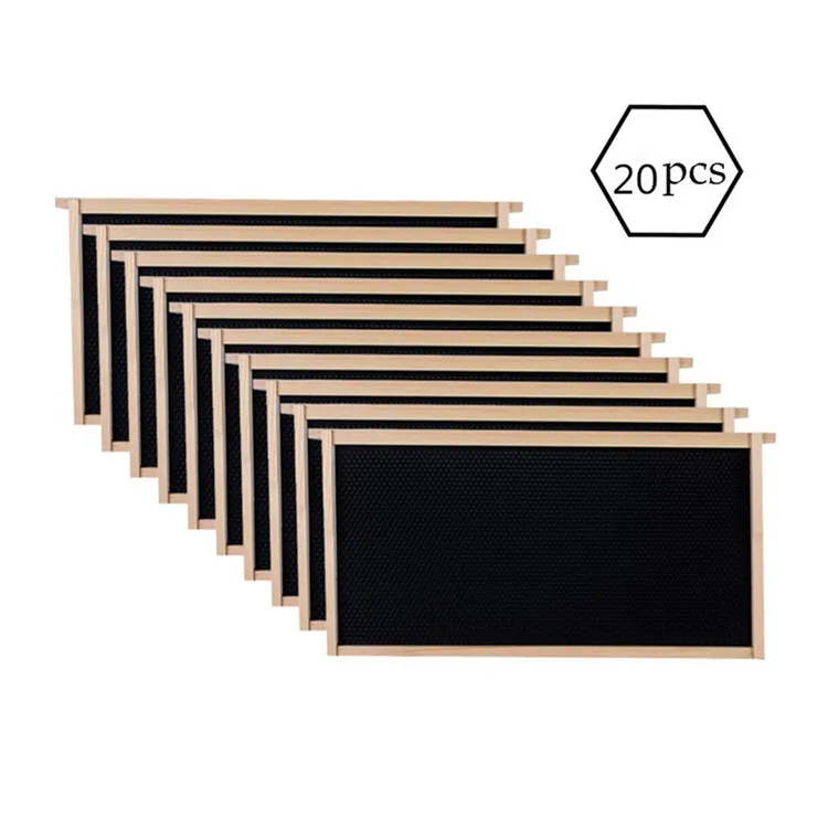 Deep Beehive Frames and Foundations Kit 20 Pack Brood Wooden Frames and Natural Beeswax Dipped Plastic Foundation for Beekeeping