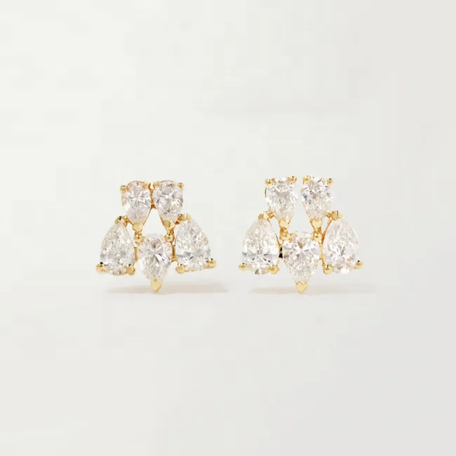 YINJU Sterling Silver 925 18 Karat Gold Plated Elegant Luxury Classic Cluster Pear CZ Stud Earring