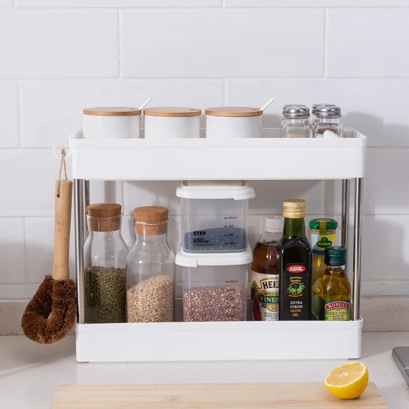  2 Tiers plastic Bathroom Kitchen Collection Basket cabinet Under Sink Shelf Organizer Rack Storage bathroom under sink