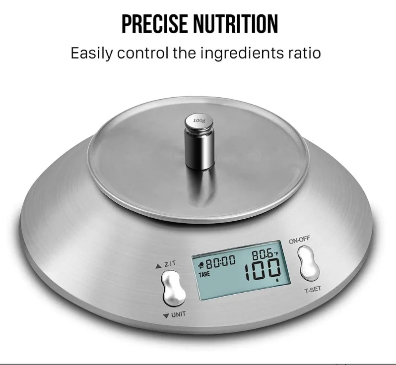 
Digital Kitchen Food Scales Stainless Steel Weighing Cooking Scales with Detachable Bowl 11lb/5kg LCD Display with Tare Function 