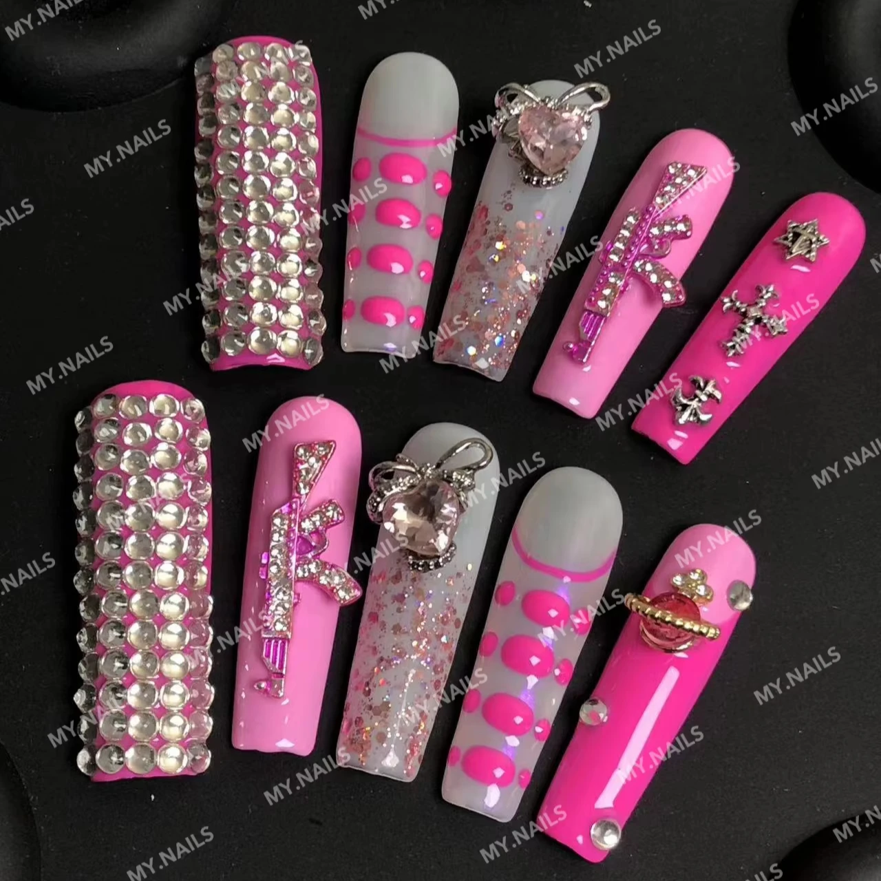 Free Samples Luxurious Press On Nails Handmade Custom Thick Acrylic Nails Artificial Fingernails With Rhinestones