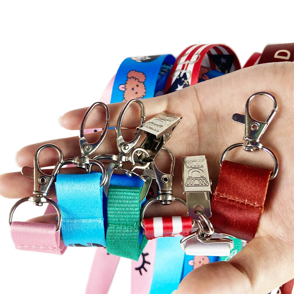 Custom designer cute adjustable sublimation printed fabric lanyards with id card badge holder