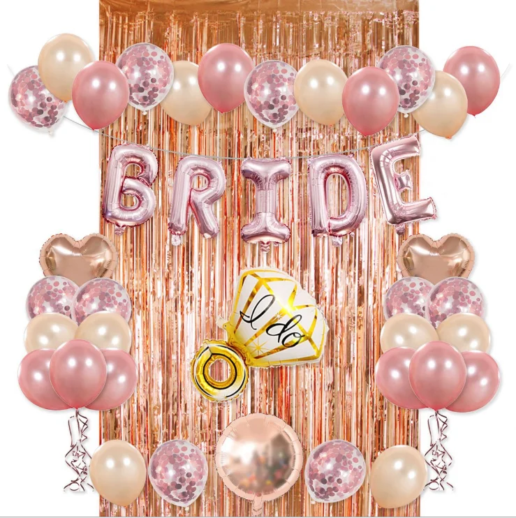 I Do Ring Balloon Rose Gold Foil Fringe Curtain Bridal Shower Games Bride Balloon Bachelorette Bridal Shower Party Supplies Kit