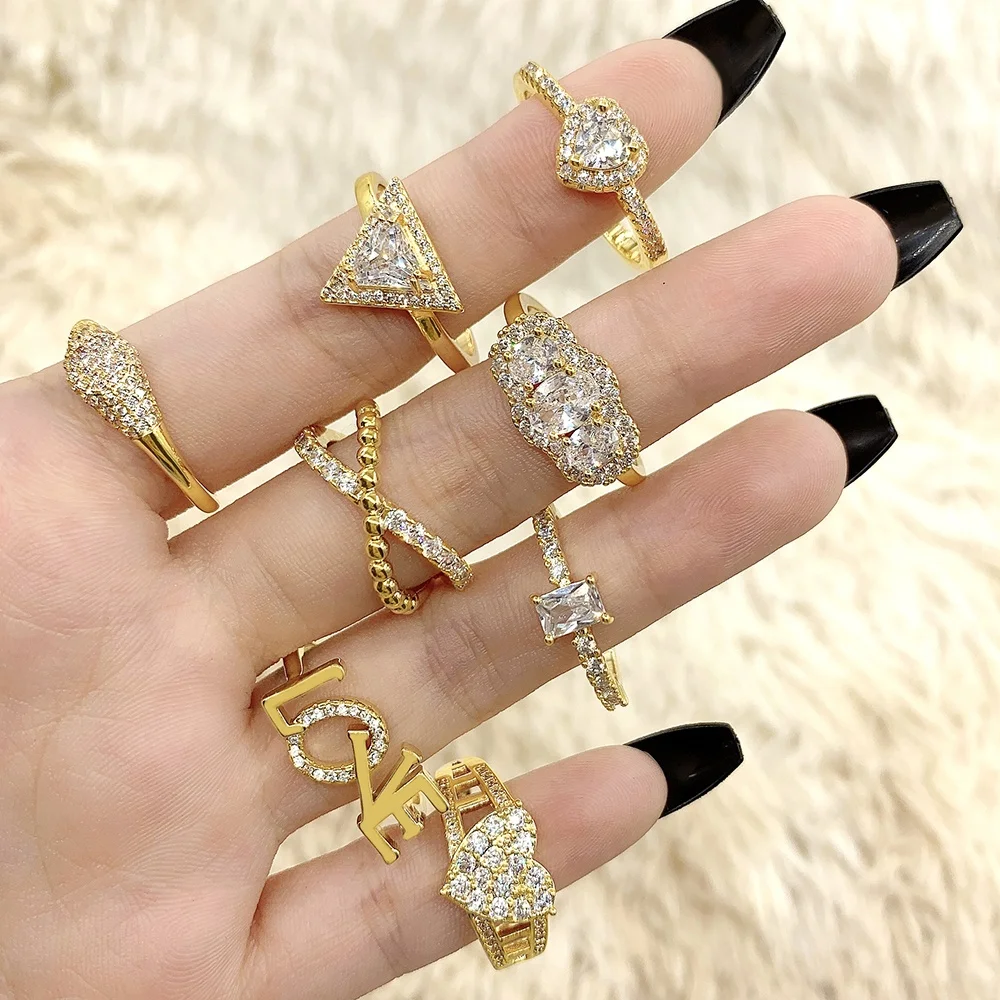 2021 Gold Plated Stacking Rings Set For Women Vintage Boho CZ Knuckle Diamond Pearl Ring Set Wholesale