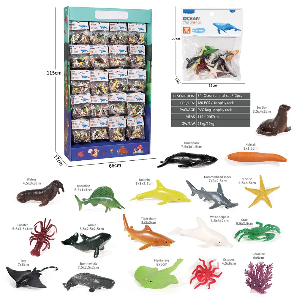 Display rack pack 120pcs natural world insect fish model cheap small plastic animal mini toy