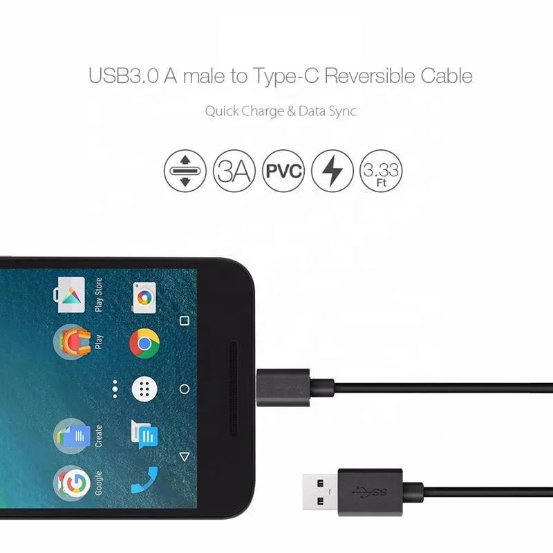 Type C Cable 3A Fast Charging USB C To USB A Cable Type-C To USB Cable Black 1M