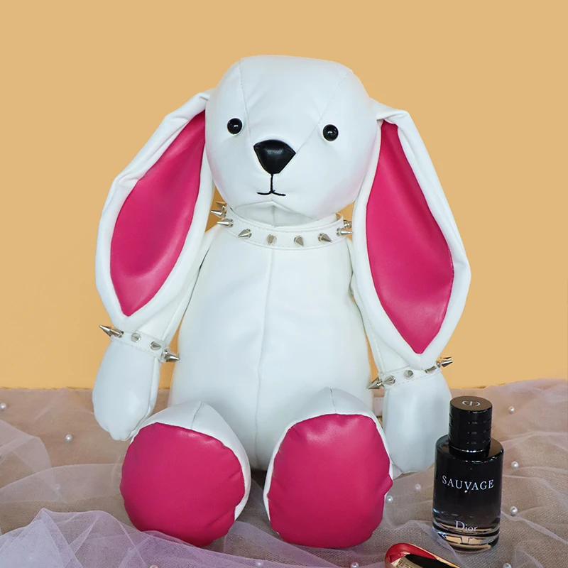 Cute Bunny Rabbit Pink Plush Toy Backpack Anti-theft Pocket PU Leather Custom Animal Design Bag