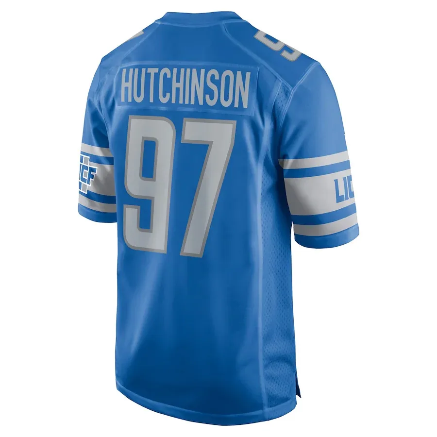 2023 синие майки Aidan Hutchinson #97 сшитые драфты первого раунда американский футбол футболки с ограниченной ответственностью