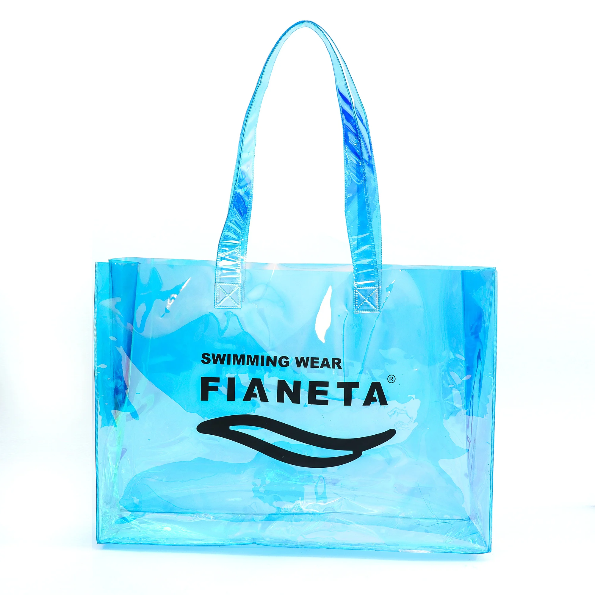 Customized Soft Loop Handle Large Clear Transparent Jelly Candy Bag Beach Tote Waterproof PVC Shopping Plastic Bags With Logo
