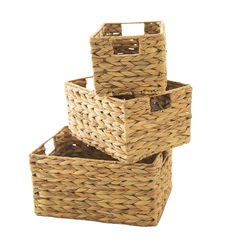 Wicker Basket Tissue Nesting Decoration Woven Basket Set 3 Hyacinth Storage Basket with treatment for household use