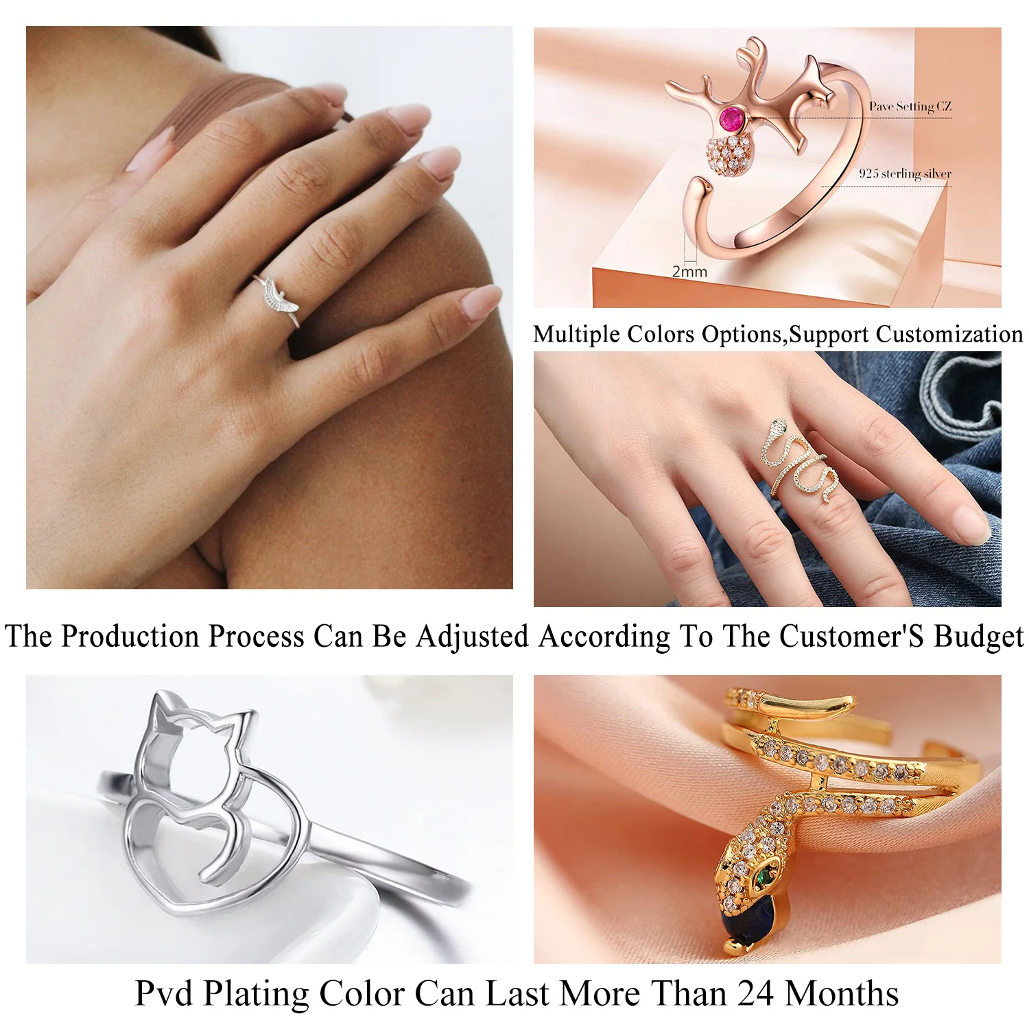 Bee Deer Antler Animal Open Bunny Tortoise Octopus Adjustable Elephant Fish 925 Sterling Silver Lion Cat Cute Snake Pigeon Ring