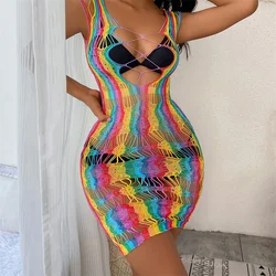 Europe See Through Bodysuits Mesh Bodystockinsg Sexy Lingerie Rainbow Women Fishnet Bodystocking