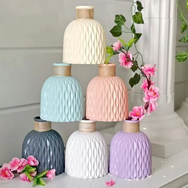 High Quality Minimalist Modern Hemp Rope Control Vase Plastic Vase Flowers for Home Party Decoration