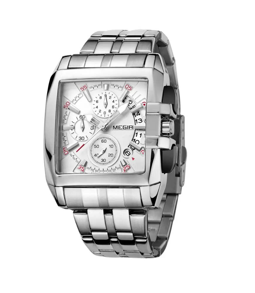 
Megir 2018 analog wrist watch stainless steel bracelet watch square watch for men 