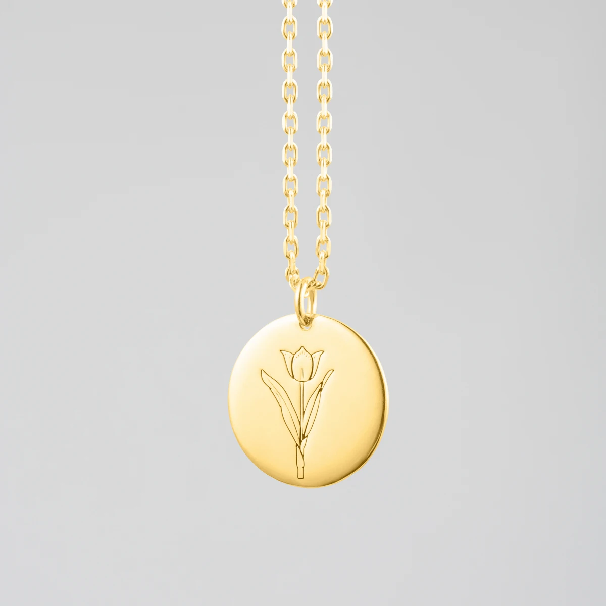 Personalized 18K gold plated 925 sterling silver birth flower engraved pendant necklace for girls