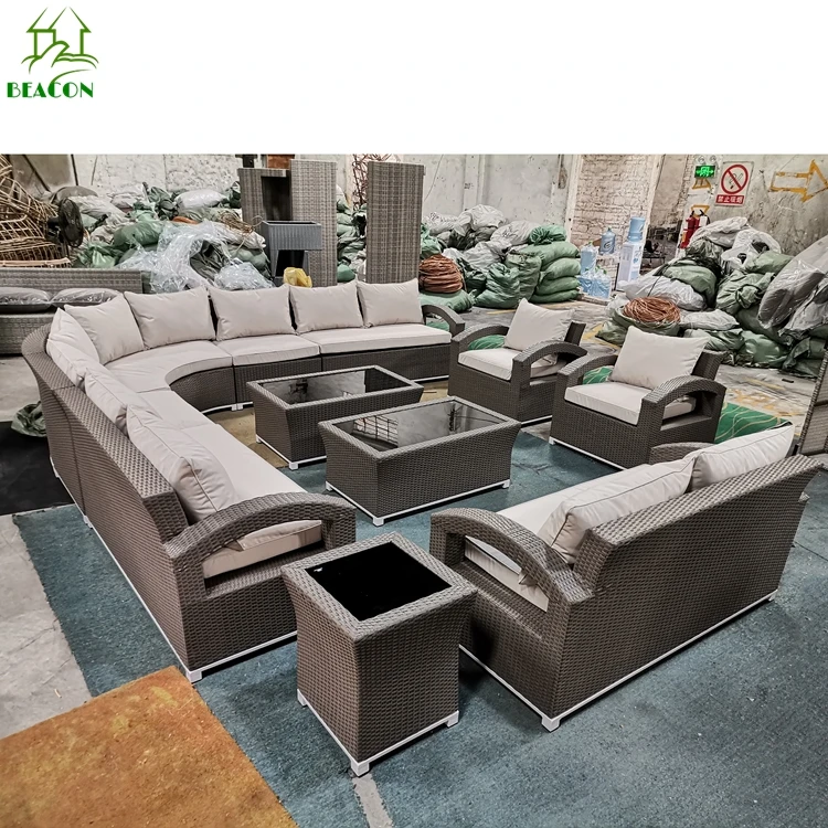 Extra large outdoor corner sofa sectional woven wicker rattan outdoor furniture sofa set for garden