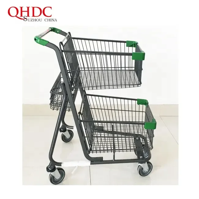 Heavy Duty 2 Tier Wheeled Market Supermarket Shopping Trolley For Super Market
