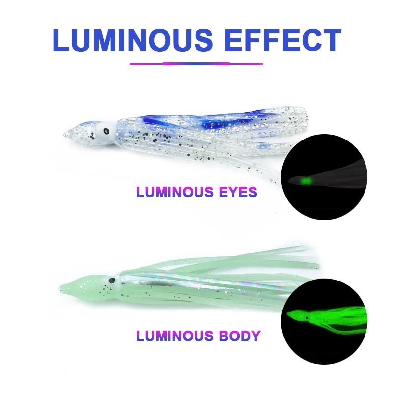 THOR FORCE Soft Lure High Quality Luminous 5pcs Packing Trolling Skirt Sea Fishing Glowing Squid Skirt Octopus Fishing Lures