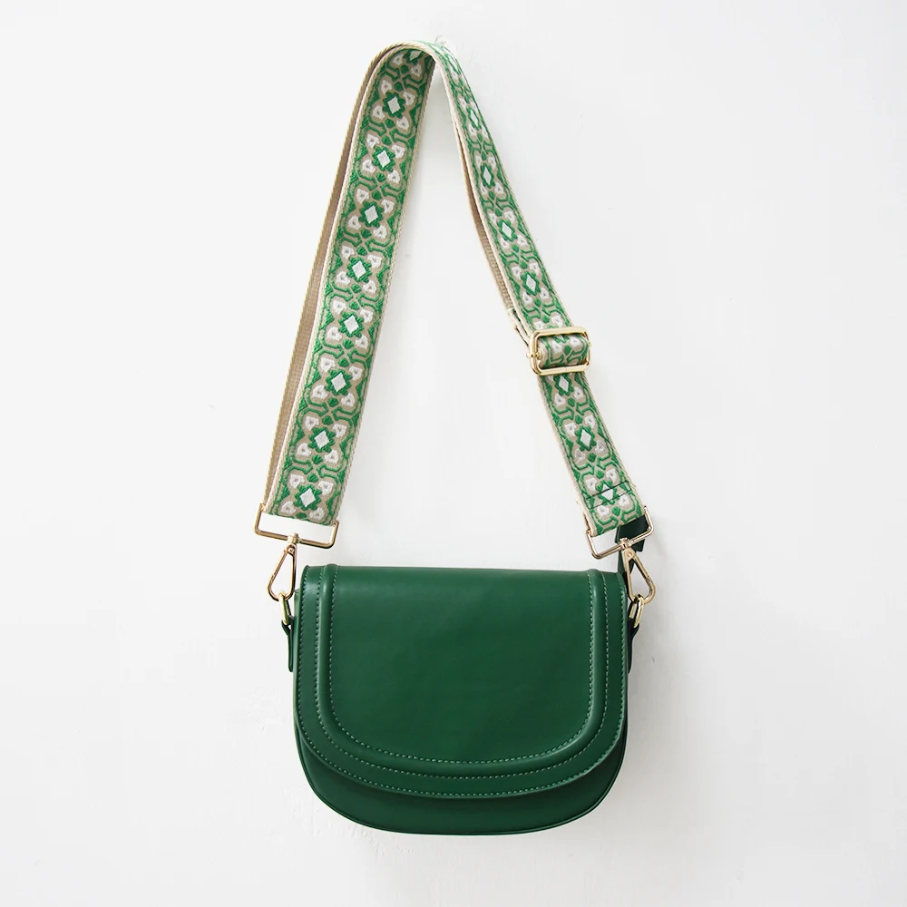 Goatskin  Leather Feeling Saddle shape Classic ladies Design Bag Small Size with Woven Strap Hand Free  for Girls and Women