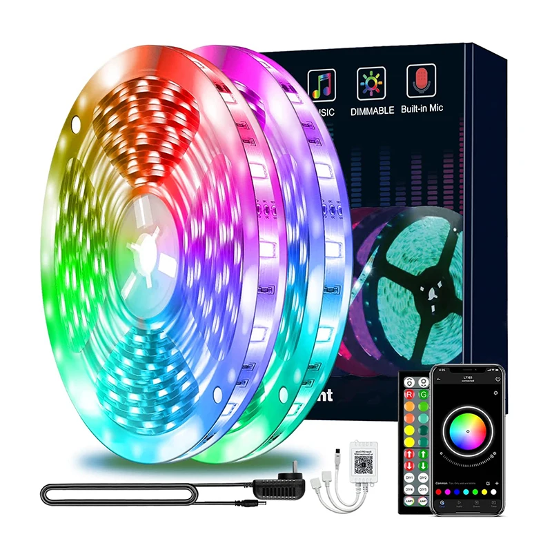 Светодиодная лента RGB 5050 RGB 5 м 10 м 20 м + адаптер питания + пульт дистанционного управления с 44 кнопками, китайский комплект светодиодных лент RGB, подсветка для телевизора