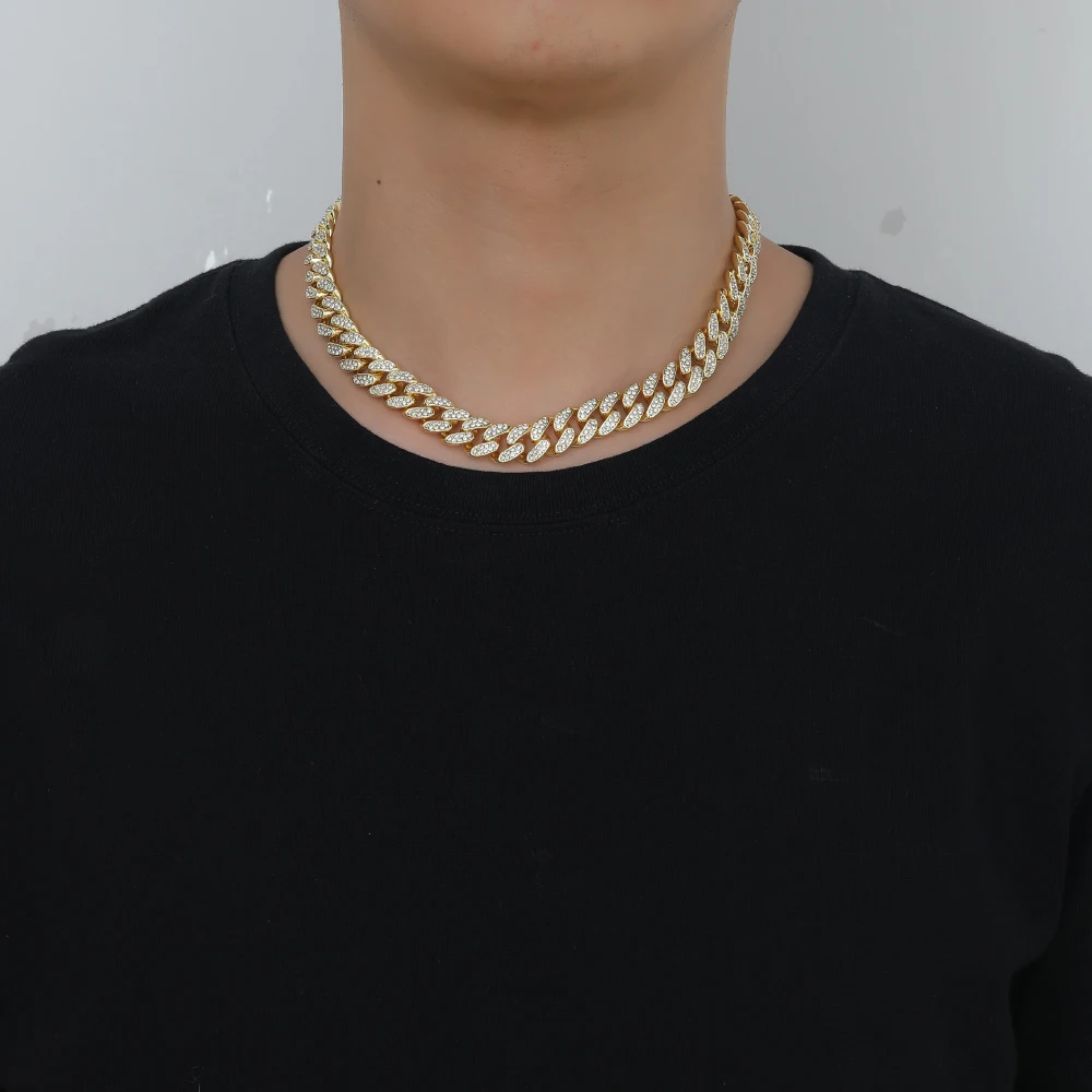 AC003 12mm  Alloy crystal Cuban Chain Hip Hop Iced out Necklace Bling bling Jewelry