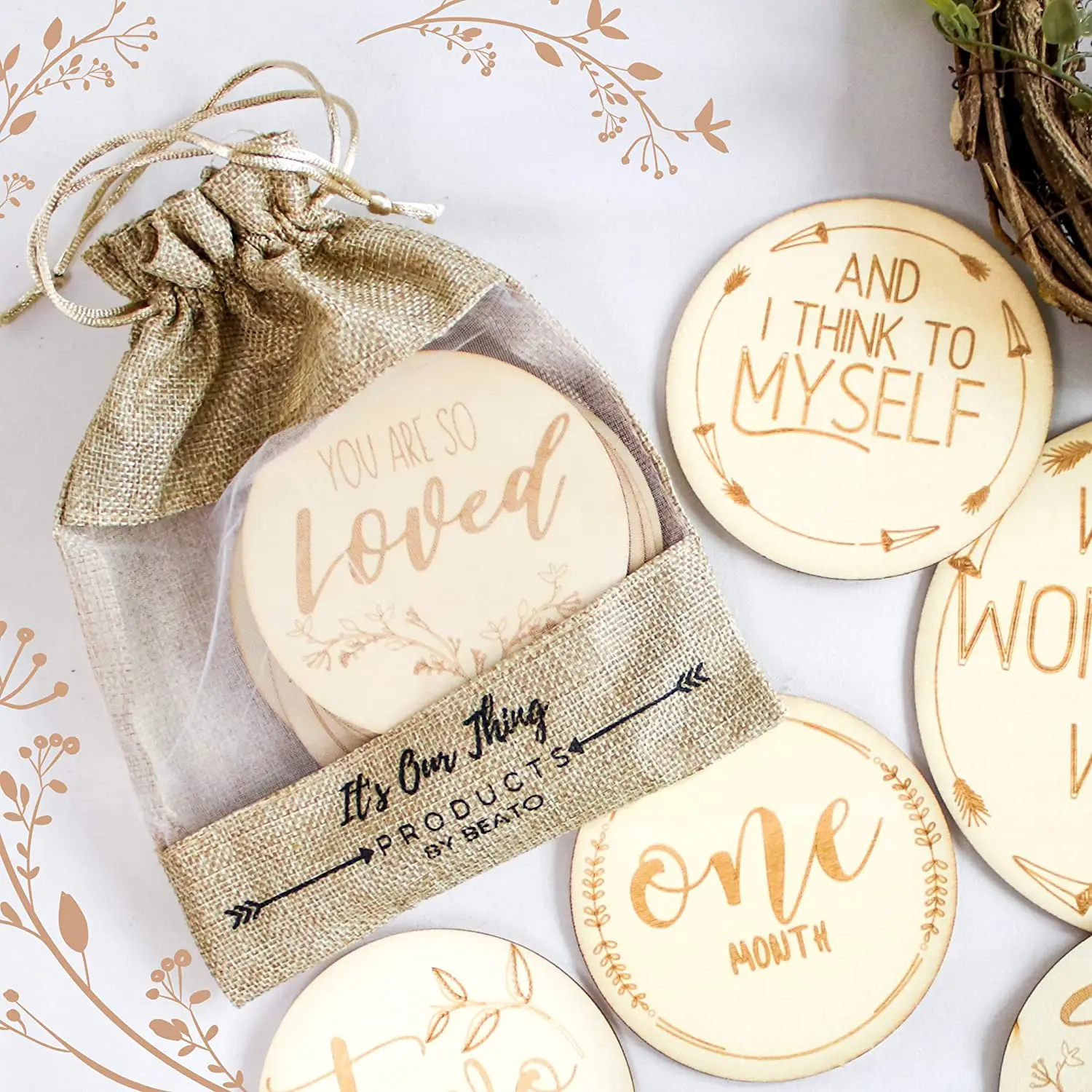 Baby Monthly Cards Wooden Discs Double Sided Milestone Cards for Baby Shower Gift